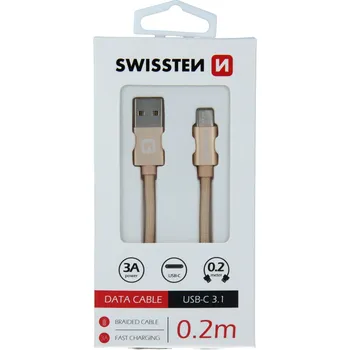 Datový kabel Datový kabel Swissten Textile USB/USB-C, 0,2m, zlatý