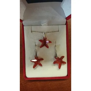 Náhrdelník SWAROVSKI stříbrná sada červená hvězda