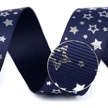 Jedlá dekorace na dort Rypsová stuha - vánoční hvězda - tm.modrá - 25mm - 5m