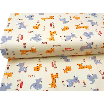 Mirtex Látka FLANEL 150/15050-1 Dětský vzor zvířátka Jungles šíře 150cm
