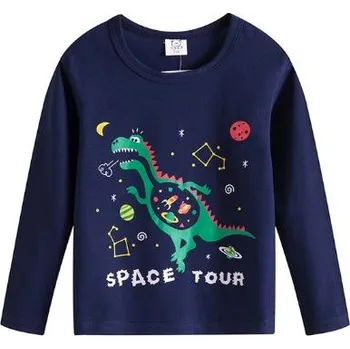 Dívčí tričko Čína Dětská trika s dlouhým rukávem - různé malované motivy Barva: tm. modrá, dinosaurus, Velikost: 120/5T