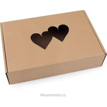 Dárková krabička Menší přírodní dárková krabička se srdíčky, 10 ks