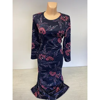 Dámské šaty Podzimní šaty modré s květy BLARIKA, Barva Modrá, Velikost XXXL 54, Materiál 89% Pes 7% Sp 4% Vs