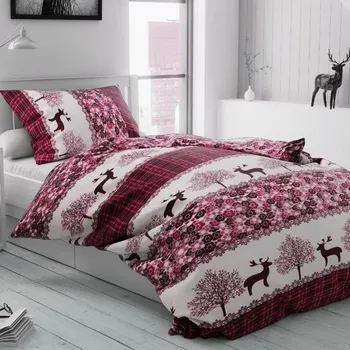 Povlečení Vánoční mikroplyšové povlečení vínové 140 x 200, 70 x 90 cm zipový uzávěr