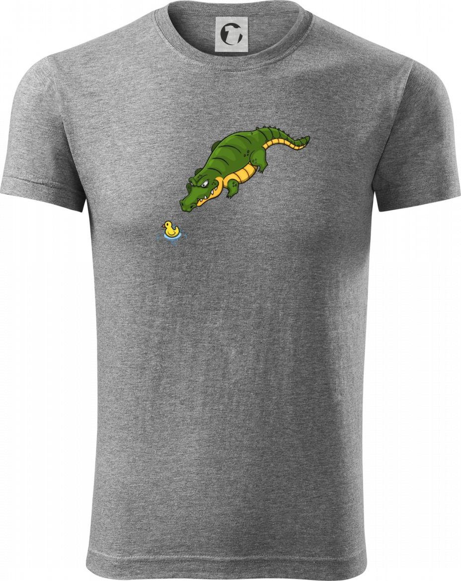 Krokodýl zelený s kačenkou - Viper FIT - Pánské zúžené tričko - 3XL ( Tmavě šedý melír )