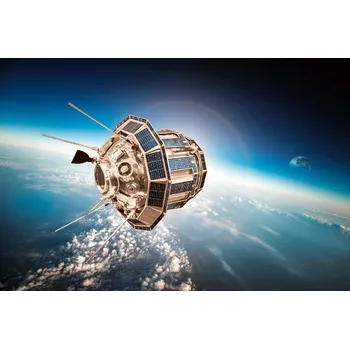 Fototapeta DIMEX | Vliesová fototapeta Obíhající satelit MS-5-2266 | 375 x 250 cm| modrá, bílá, hnědá + Vliesová fototapeta na stěnu DIMEX Obíhající satelit MS52266 v rozměru 375 x 250 cm + lepidlo zdarma