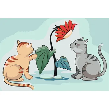 Malování podle čísel - Kočky a květina Velikost: 40x60cm, Rámování: Pouze srolované plátno