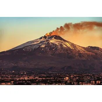 Fototapeta DIMEX | Vliesová fototapeta Sopka Etna MS-5-1923 | 375 x 250 cm| modrá, bílá, žlutá, hnědá + Vliesová fototapeta na stěnu DIMEX Sopka Etna MS51923 v rozměru 375 x 250 cm + lepidlo zdarma