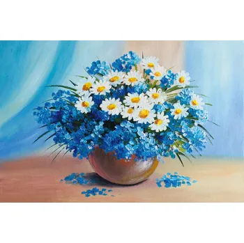 Fototapeta DIMEX | Vliesová fototapeta Malba - Modrá kytice MS-5-1988 | 375 x 250 cm| modrá, bílá, hnědá + Vliesová fototapeta na stěnu DIMEX Malba - Modrá kytice MS51988 v rozměru 375 x 250 cm + lepidlo zdarma