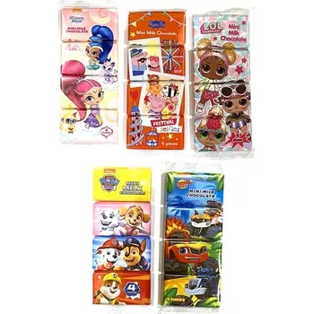 Bonbon Mini mléčné čokoládky Nickelodeon 80 g (4x20g) různé motivy - VÝPRODEJ !!! DMT: 3/2022 (4 ks malých mléčných čokoládek pro děti s pohádkovými motivy)