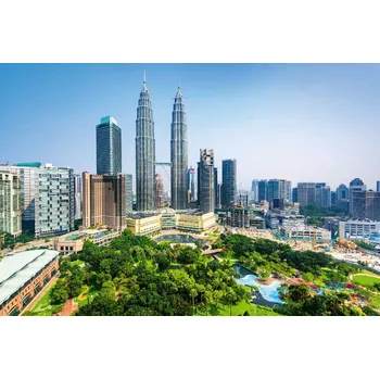 Fototapeta DIMEX | Vliesová fototapeta Kuala Lumpur MS-5-2102 | 375 x 250 cm| zelená, modrá, hnědá, šedá + Vliesová fototapeta na stěnu DIMEX Kuala Lumpur MS52102 v rozměru 375 x 250 cm + lepidlo zdarma