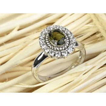 Prsten Vltavín ovál prsten se zirkony ovál 7 x 5 mm standard brus Ag 925/1000 + Rh