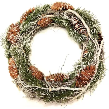 Věnec Zasněžený věnec se šiškami - 30 cm