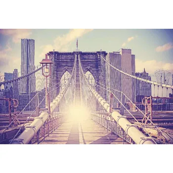 Fototapeta DIMEX | Vliesová fototapeta Vintage obrázek Brooklyn Bridge MS-5-3002 | 375 x 250 cm | modrá, bílá, hnědá + Vliesová fototapeta na stěnu DIMEX Vintage obrázek Brooklyn Bridge MS53002 v rozměru 375 x 250 cm + lepidlo zdarma