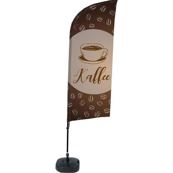 Značení Kompletní sada reklamní vlajky ve tvaru křídla, Káva, německy