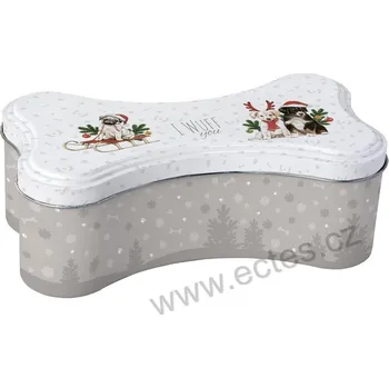 Dóza na potraviny IHR DOG MAS plechová dóza kost vánoční pejsci a větvičky jehličí