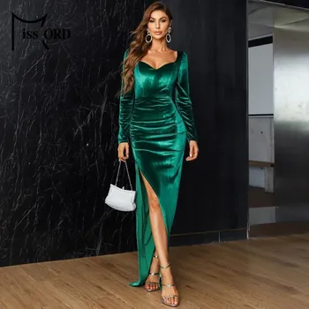 Dámské šaty Velurové maxi šaty s nabíráním LissCord Barva: Zelená, Velikost: S