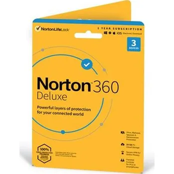 Antivir Norton 360 DELUXE 25GB + VPN 1 lic. 3 lic. 2 roky (21435446) NORTON 360 DELUXE 25GB +VPN 1 uživatel pro 3 zařízení na 2 roky ESD