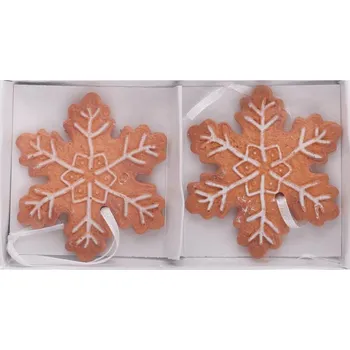 Vánoční dekorace Závěs keramický Vločky perníčkové 6cm, 2ks