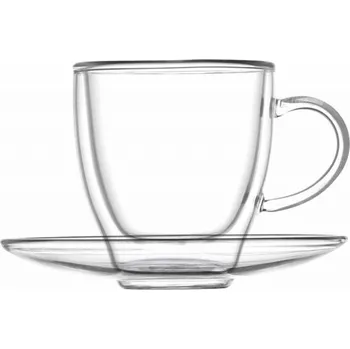 Sada 2 kusů dvoustěnných sklěněných šálků s podšálky na kávu 100ml BRANDANI (barva - sklo, čiré)