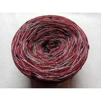 Příze Merino Burgund-red-silber/black 3-nitka 1200m s nopkovou nitkou (Duhové merino klubko s nopky Burgund-red-silber/black)