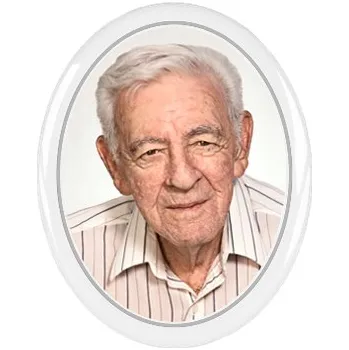 Smuteční dekorace Keramické foto na hrob, ovál hladký, 8,5 x 11,5 cm, barevný, platinová linka