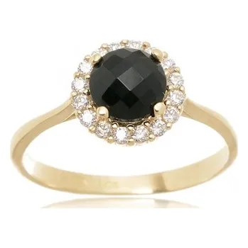 Prsten Dámský zlatý prsten s onyxem a čirými zirkony PR0547F + DÁREK ZDARMA