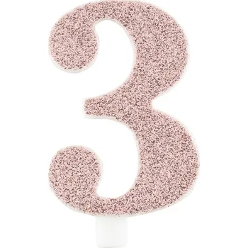 Dortová svíčka Svíčka číslo 3 růžovo-zlatá s glitrem 9,5 cm gi50763