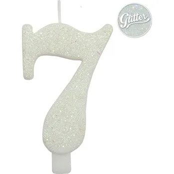 Dortová svíčka Svíčka číslo 7 bílá s glitrem 9,5 cm gi50807