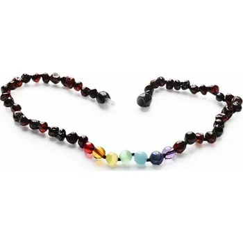 Náhrdelník Jantarové korálky pro děti leštěné v barvě třešně čakrové délka cca 32 cm