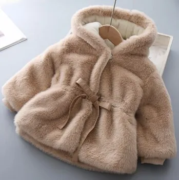 Kojenecká bunda Kojenecký zimní hřejivý plyšový kabátek s kapucí a stužkou Barva: Khaki, Velikost: 90/18-24M