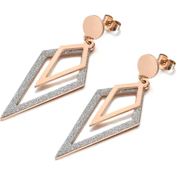 Náušnice B-TOP Visací náušnice z pozlacené nerezové oceli ve tvaru kosočtverce