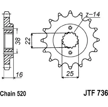 Řetězová sada pro motocykl Řetězové kolečko JT JTF 736-14 14 zubů, 520