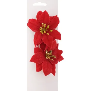 Vánoční dekorace Vánoční hvězda 9cm, 2ks s klipem, červená