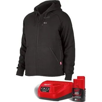 pracovní blůza MILWAUKEE M12 HHBL4-201 (XXL) vyhřívaná mikina s kapucí 12V/2Ah, držák aku baterie, černá