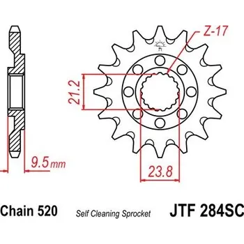 Auto-moto Řetězové kolečko JT JTF 284-14SC 14 zubů, 520 Samočistící, Nízká hmotnost