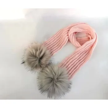 Šála Zimní pletená šála s odepínacími bambulkami Barevná varianta: Šedé bambulky, Barva: Růžová