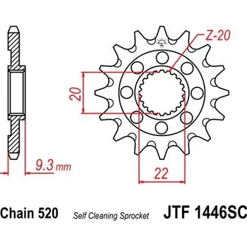 Řetězová sada pro motocykl Řetězové kolečko JT JTF 1446-13SC 13 zubů, 520 Samočistící, Nízká hmotnost