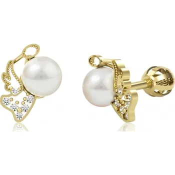 Náušnice Couple, Něžné perlové náušnice Angelio, žluté zlato a zirkony, 585-66-3-0006.0Z00.0.00.741.05