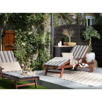 Zahradní lehátko Zahradní lehátko modré s béžovou barvou 188 x 59 cm vyrobené z moderního polyesterového proužku Beliani