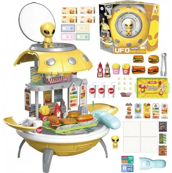 Hra na obchod WOOPIE DĚTSKÝ OBCHOD FAST FOOD 3V1 S PROJEKTOREM 60 DOPLŇKŮ