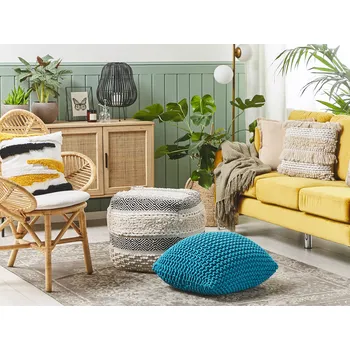 Taburet puf Čtvercový, pletený, modrý , 50 x 31 cm Beliani