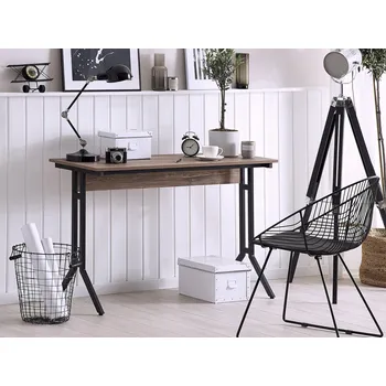 Psací stůl Psací stůl hnědošedý 120 x 48 cm. dřevěný top kovový rám. Průmyslový styl Beliani