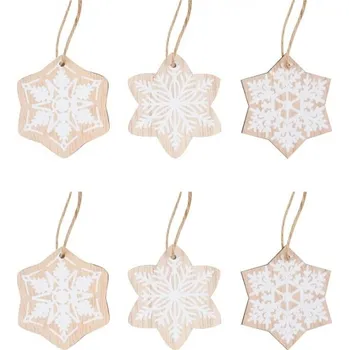 Vánoční dekorace Dřevěné vločky na zavěšení 5,5 cm 24 ks v krabičce