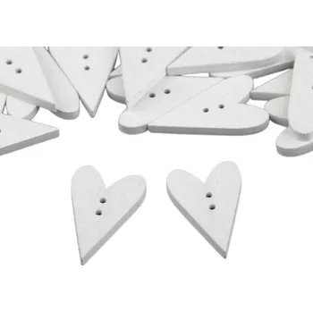 Nástroj na niť a příze Dřevěný dekorační knoflík srdce velké (5ks) - bílá