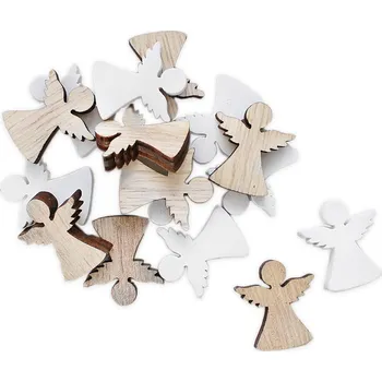 Vánoční dekorace Anděl přízdoba dřevo 36ks/2cm bílá/natur (549805)