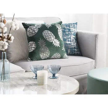 Dekorativní polštářek Sada 2 dekorativních polštářů zelená umělý samet 45 x 45 cm ananasový vzor fóliový tisk glamour dekorace Beliani