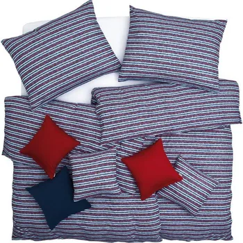 Povlečení SCANquilt povlečení JERSEY proužky modročervená 140 x 200/70 x 90 cm