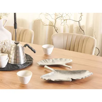 Sada dekoračních podnosů stříbrné kovové ve tvaru listů gingo biloba dekorační doplněk do interiéru Beliani