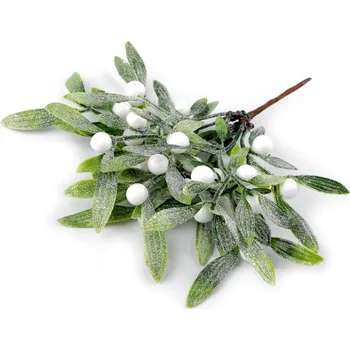 umělá květina Stoklasa Umělá větvička ojíněná jmelí s glitry zelená